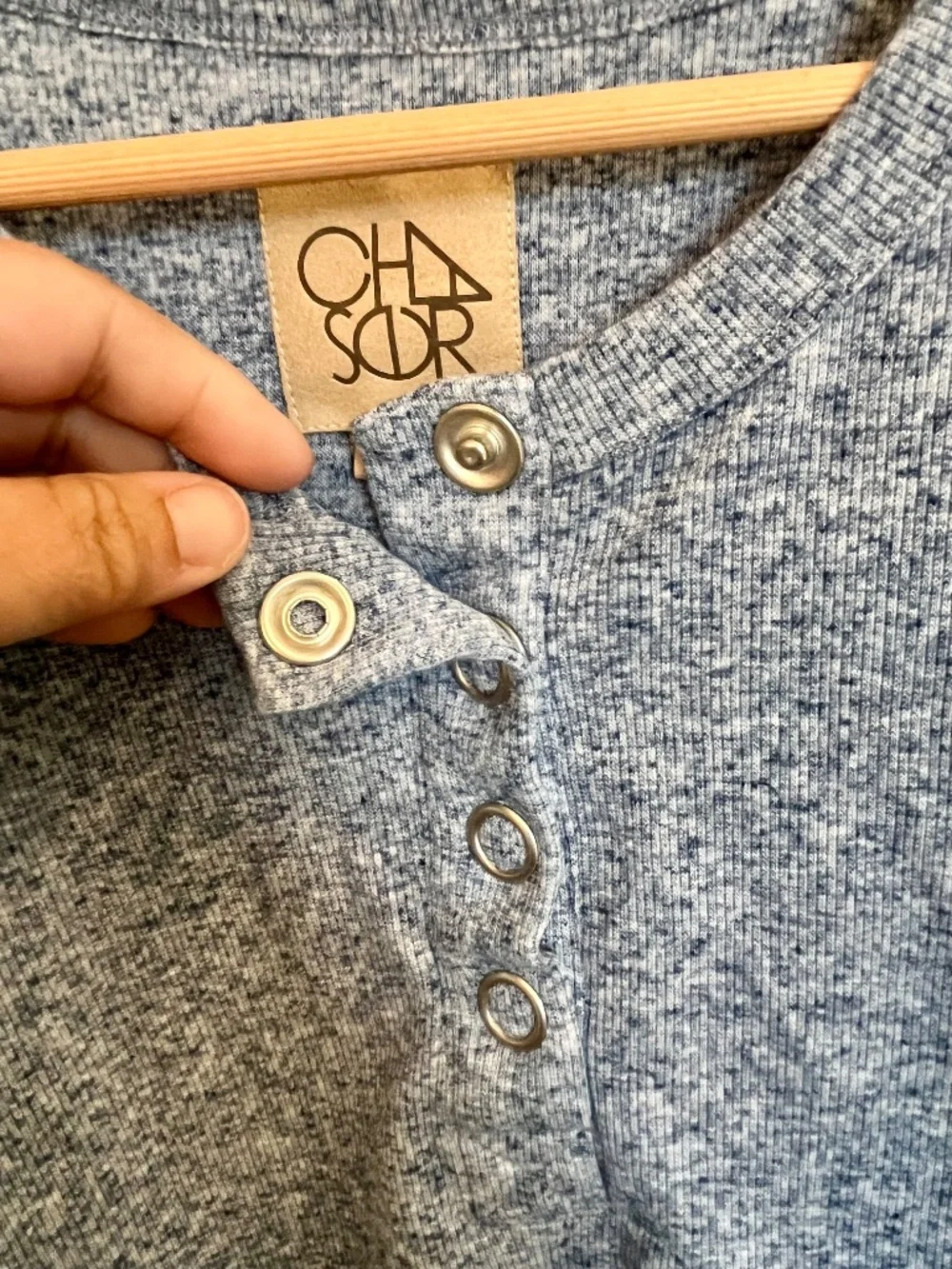 Chaser Puff Sleeve Linen-Blend Heather Blue Henley Shirt Size Extra Small XS